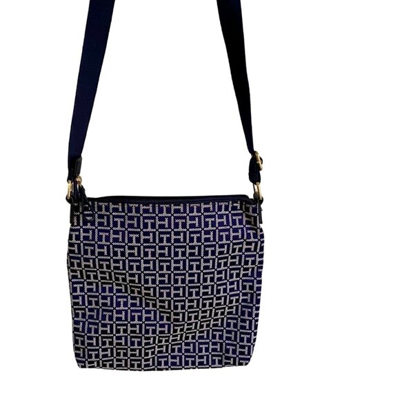 Tommy Hilfiger Blue White Crossbody Bag Geometric Pattern Adjustable Strap NEW - Picture 7 of 10